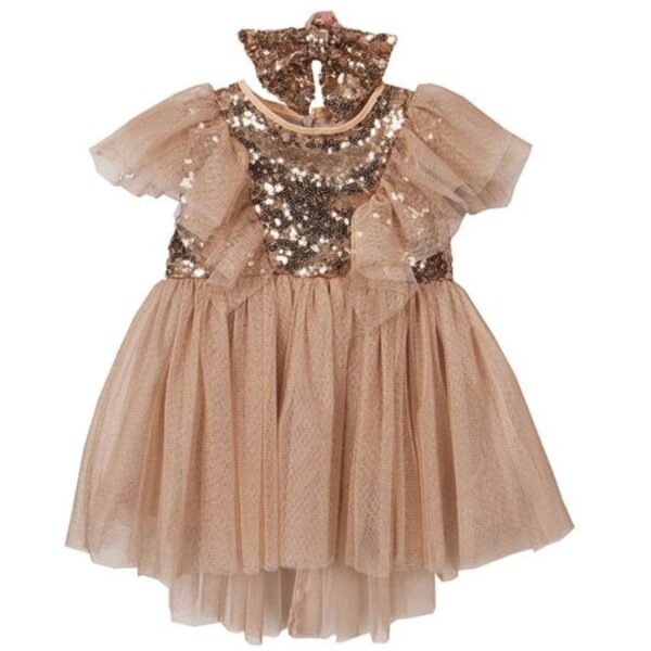 M&B Kid's Fashion Βρεφικό Φόρεμα Με Κορδέλα Και Παγιέτα Σομόν