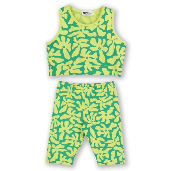 Nek Kids Wear Σετ Κορίτσι 2τχ Τοπ Με Κολάν Λεμονί – Σμαραγδί 24425