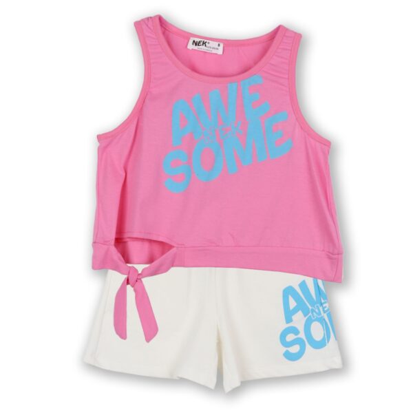 Nek Kids Wear Σετ Κορίτσι 2τχ Αμάνικο Μπλουζάκι Με Σορτς Ροζ – Εκρού 25025