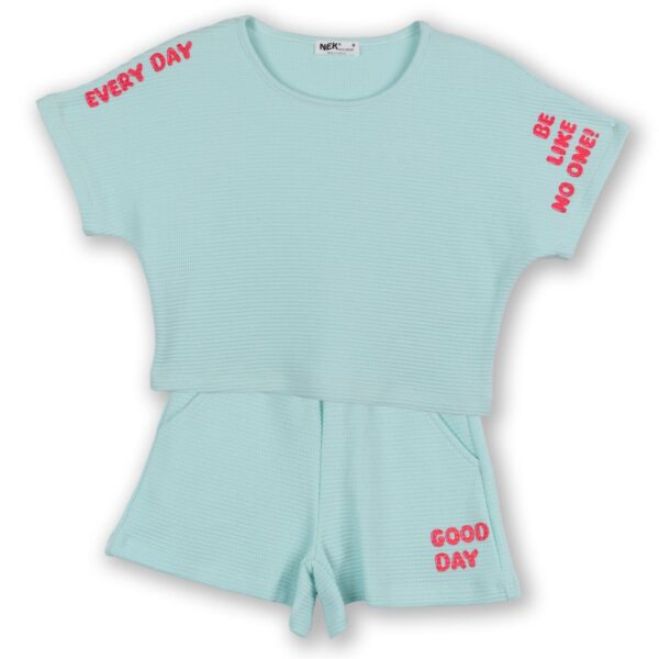 Nek Kids Wear Σετ Κορίτσι 2τχ Κοντομάνικο Μπλουζάκι Με Σορτς Άκουα 25125