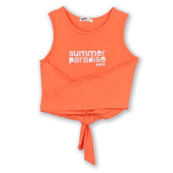 Nek Kids Wear Σετ Κορίτσι 2τχ Αμάνικο Μπλουζάκι Με Σορτς Κοραλί– Κοραλί Εμπριμέ 21525 - Image 2
