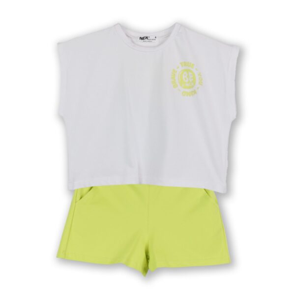 Nek Kids Wear Σετ Κορίτσι 2τχ Αμάνικο Μπλουζάκι Με Σορτς Λευκό- Λεμονί 21825