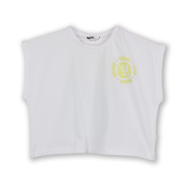 Nek Kids Wear Σετ Κορίτσι 2τχ Αμάνικο Μπλουζάκι Με Σορτς Λευκό- Λεμονί 21825 - Image 2
