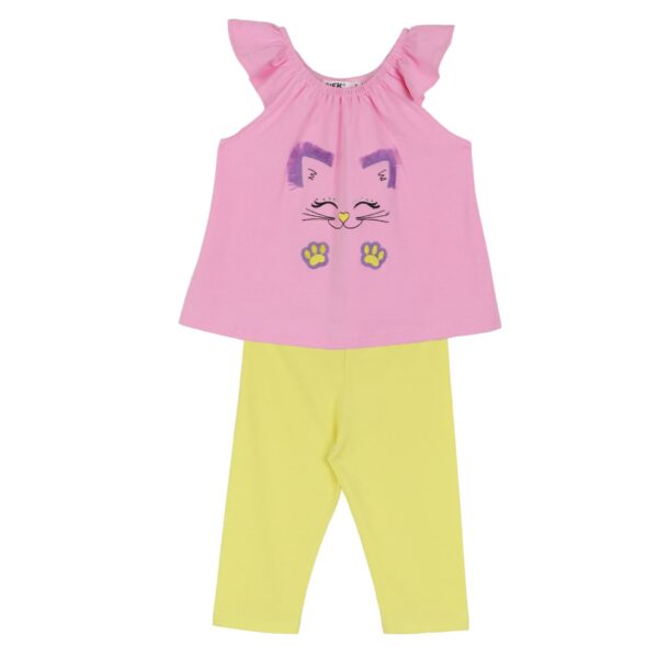 Nek Kids Wear Σετ Κορίτσι 2τχ Αμάνικο Μπλουζάκι Με Κολάν Ροζ-Κίτρινο