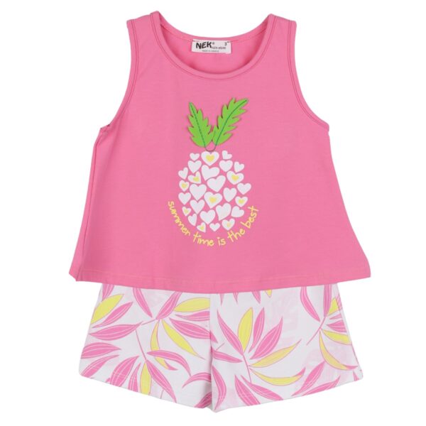 Nek Kids Wear Σετ Κορίτσι 2τχ Αμάνικο Μπλουζάκι Με Σορτς Ροζ- Εμπριμέ 31625