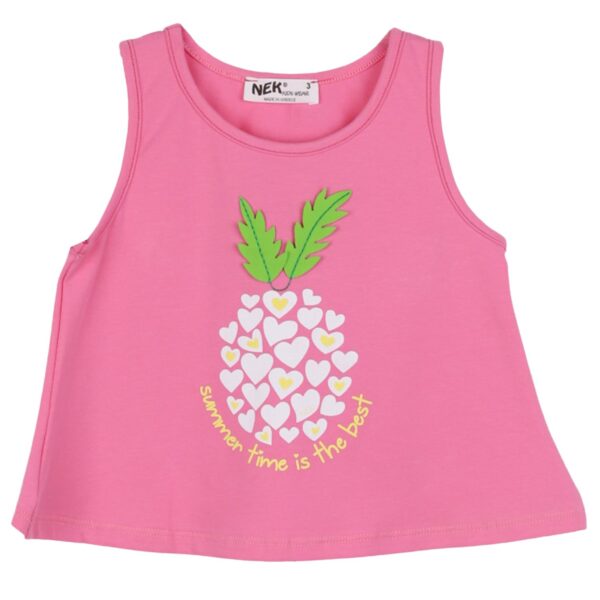 Nek Kids Wear Σετ Κορίτσι 2τχ Αμάνικο Μπλουζάκι Με Σορτς Ροζ- Εμπριμέ 31625 - Image 2