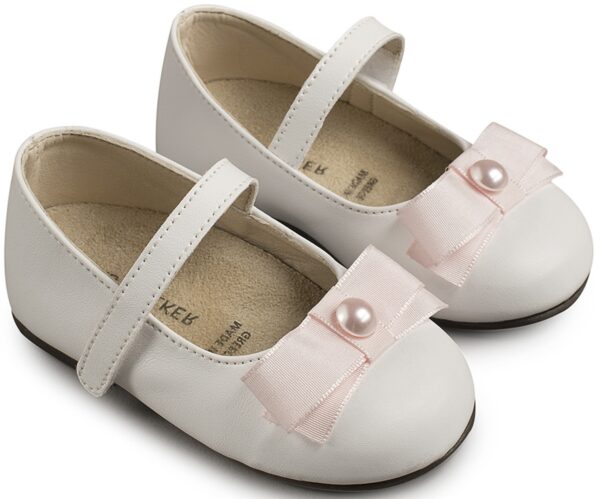 BABYWALKER Βαπτιστικό Γοβάκι Μονή Μπαρέτα με Φιόγκο Λευκό-Ροζ BS3500