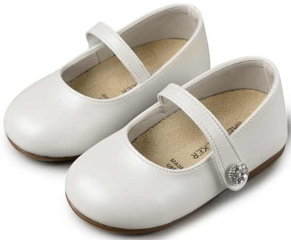 BABYWALKER Βαπτιστικό Γοβάκι Λευκό Μονή Μπαρέτα με Στρασένιο Κουμπάκι BS3502 - Image 3