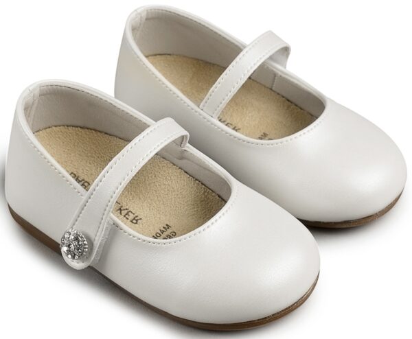 BABYWALKER Βαπτιστικό Γοβάκι Λευκό Μονή Μπαρέτα με Στρασένιο Κουμπάκι BS3502
