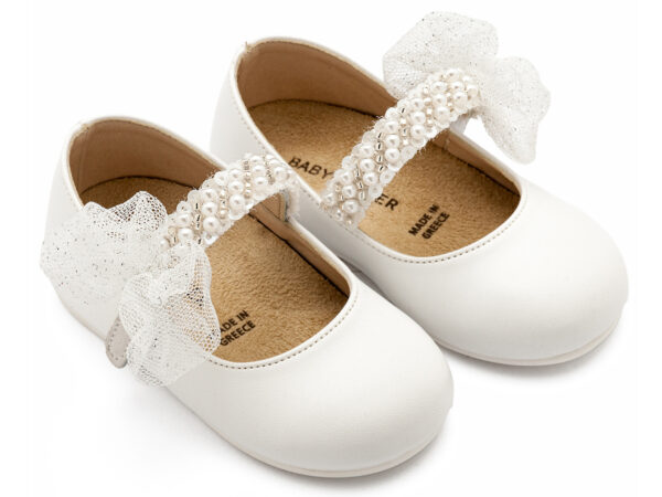 BABYWALKER Βαπτιστικό Δερμάτινο Γοβάκι Με Μονή Μπαρέτα Λευκό BS3596