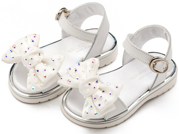 BABYWALKER Πέδιλο με Φιόγκο και Στρας Λευκό LU6122 - Image 3