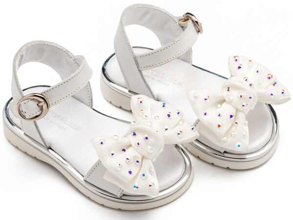 BABYWALKER Πέδιλο με Φιόγκο και Στρας Λευκό LU6122