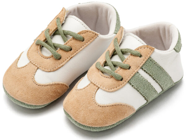 BABYWALKER Βαπτιστικό Τρίχρωμο Δετό Δερμάτινο Sneakers Σε Λευκό Μπεζ Μέντα Χρώμα MI1129 - Image 3