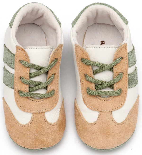 BABYWALKER Βαπτιστικό Τρίχρωμο Δετό Δερμάτινο Sneakers Σε Λευκό Μπεζ Μέντα Χρώμα MI1129 - Image 2