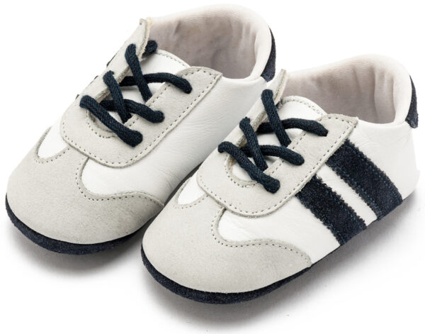 BABYWALKER Βαπτιστικό Τρίχρωμο Δετό Δερμάτινο Sneakers σε Λευκό Γκρι Μπλε Χρώμα MI1129 - Image 3