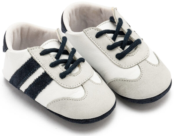 BABYWALKER Βαπτιστικό Τρίχρωμο Δετό Δερμάτινο Sneakers σε Λευκό Γκρι Μπλε Χρώμα MI1129