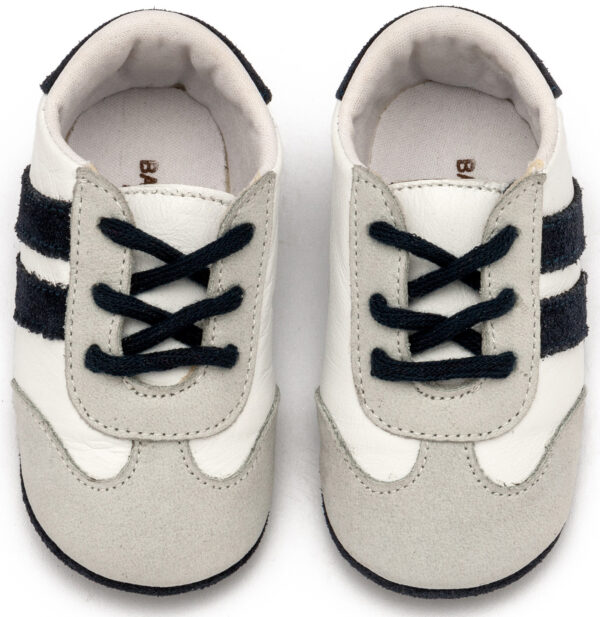 BABYWALKER Βαπτιστικό Τρίχρωμο Δετό Δερμάτινο Sneakers σε Λευκό Γκρι Μπλε Χρώμα MI1129 - Image 2