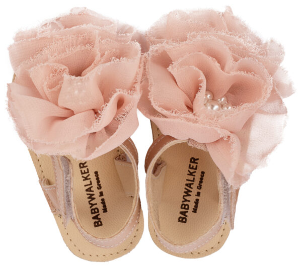 BABYWALKER Βαπτιστικό Πέδιλο Ροζ Με Chiffon Λουλούδια MI1559 - Image 2