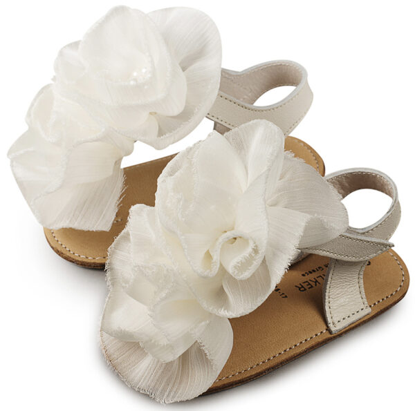 BABYWALKER Βαπτιστικό Πέδιλο Ιβουάρ Με Chiffon Λουλούδια MI1559 - Image 3