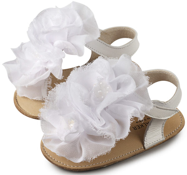 BABYWALKER Βαπτιστικό Πέδιλο Λευκό Με Chiffon Λουλούδια MI1559 - Image 3