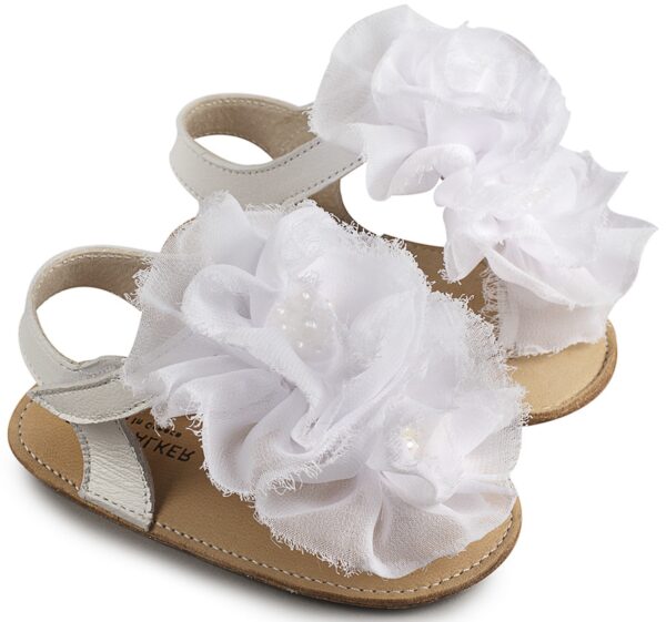BABYWALKER Βαπτιστικό Πέδιλο Λευκό Με Chiffon Λουλούδια MI1559