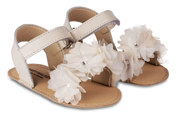 BABYWALKER Βαπτιστικό Πέδιλο Εκρού Με Chiffon Λουλούδια MI1633
