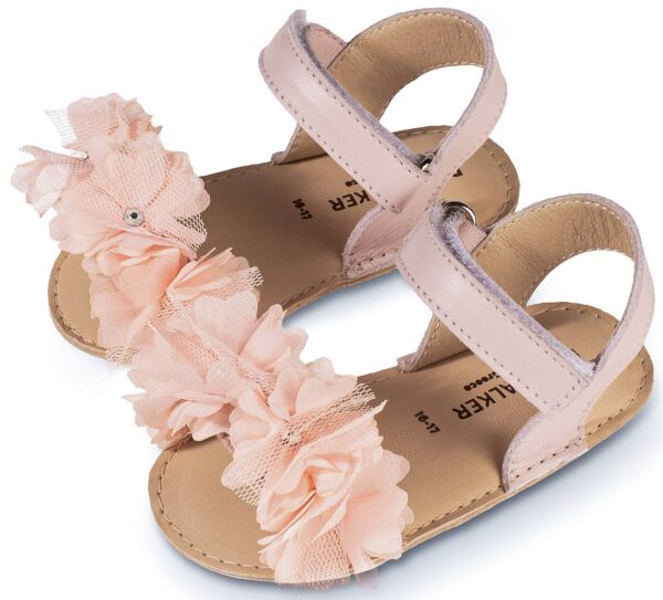 BABYWALKER Βαπτιστικό Πέδιλο Εκρού Ροζ Με Chiffon Λουλούδια MI1633 - Image 3
