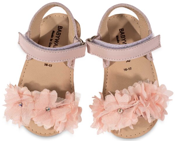 BABYWALKER Βαπτιστικό Πέδιλο Εκρού Ροζ Με Chiffon Λουλούδια MI1633 - Image 2