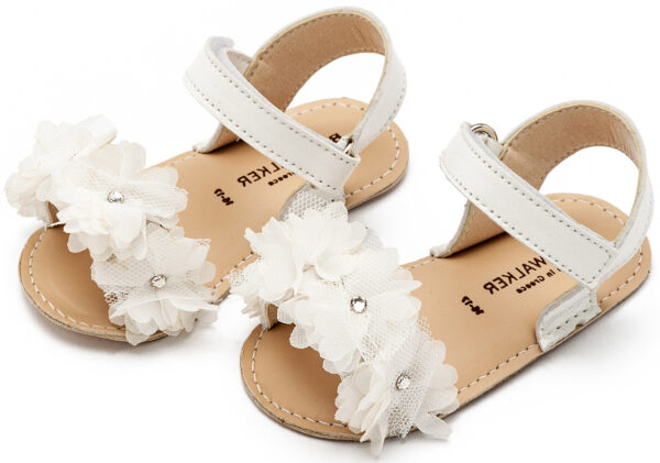 BABYWALKER Βαπτιστικό Πέδιλο Λευκό Με Chiffon Λουλούδια MI1633 - Image 3