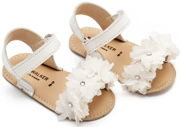 BABYWALKER Βαπτιστικό Πέδιλο Λευκό Με Chiffon Λουλούδια MI1633