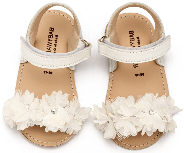 BABYWALKER Βαπτιστικό Πέδιλο Λευκό Με Chiffon Λουλούδια MI1633 - Image 2