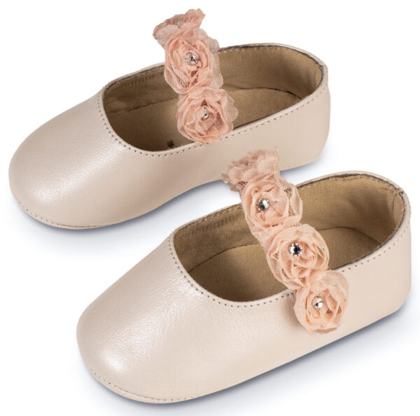 BABYWALKER Βαπτιστική Μπαλαρίνα Εκρού Ροζ MI1638 - Image 3