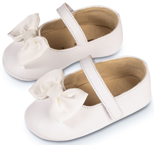 BABYWALKER Βαπτιστικά Γοβάκια Αγκαλιάς Δερμάτινα Λευκά Με Χειροποίητο Φιόγκο MI1646 - Image 3