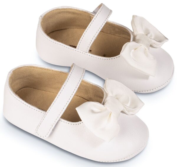 BABYWALKER Βαπτιστικά Γοβάκια Αγκαλιάς Δερμάτινα Λευκά Με Χειροποίητο Φιόγκο MI1646