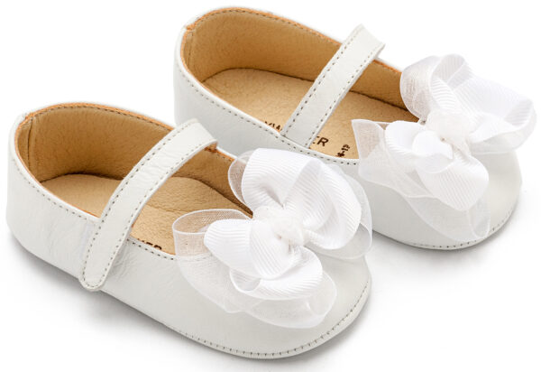 BABYWALKER Βαπτιστικά Γοβάκια Αγκαλιάς Δερμάτινα Λευκά Με Χειροποίητο Φιόγκο MI1652