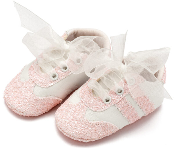 BABYWALKER Βαπτιστικά Δετά Sneakers Mε Κορδέλα Οργάντζα Ροζ MI1653 - Image 3