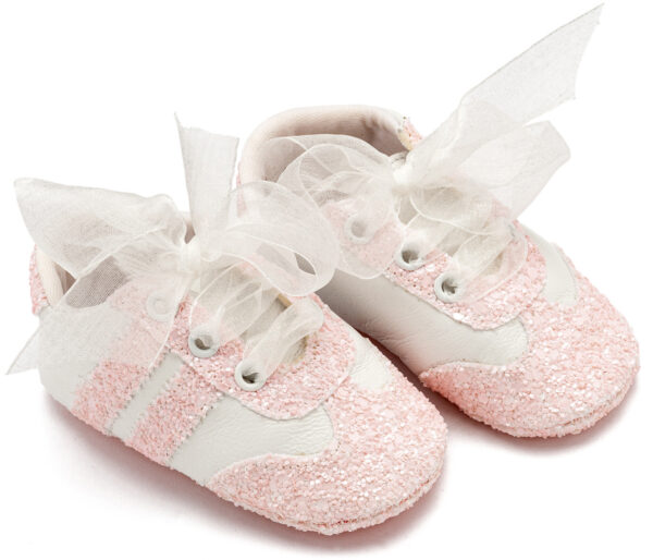 BABYWALKER Βαπτιστικά Δετά Sneakers Mε Κορδέλα Οργάντζα Ροζ MI1653