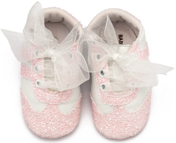 BABYWALKER Βαπτιστικά Δετά Sneakers Mε Κορδέλα Οργάντζα Ροζ MI1653 - Image 2