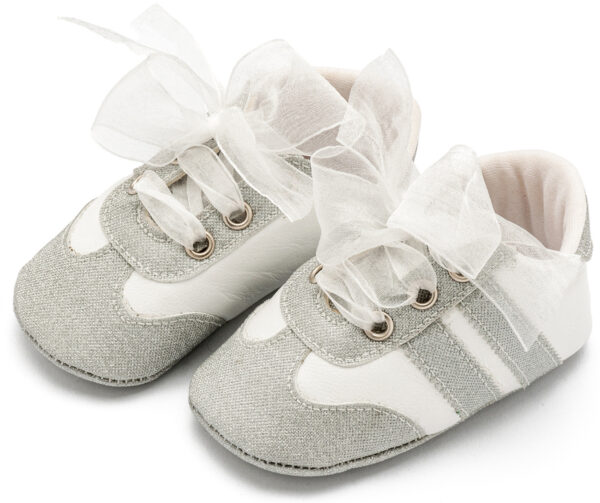 BABYWALKER Βαπτιστικά Δετά Sneakers Με Κορδέλα Οργάντζα Ασημί MI1653 - Image 3