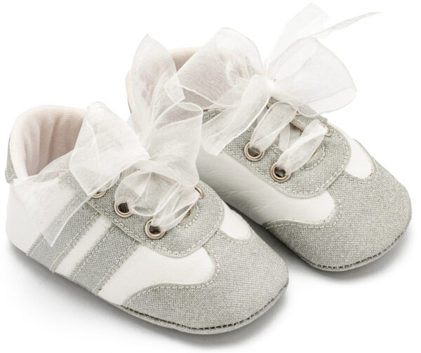 BABYWALKER Βαπτιστικά Δετά Sneakers Με Κορδέλα Οργάντζα Ασημί MI1653