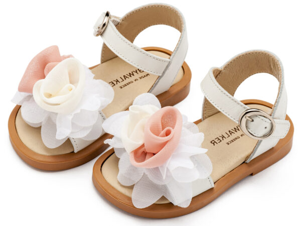 BABYWALKER Πέδιλο με Χειροποίητο Διακοσμητικό Με Chiffon Λουλουδάκια Εκρού BW4860 - Image 3