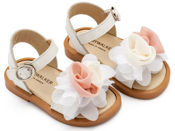 BABYWALKER Πέδιλο με Χειροποίητο Διακοσμητικό Με Chiffon Λουλουδάκια Εκρού BW4860