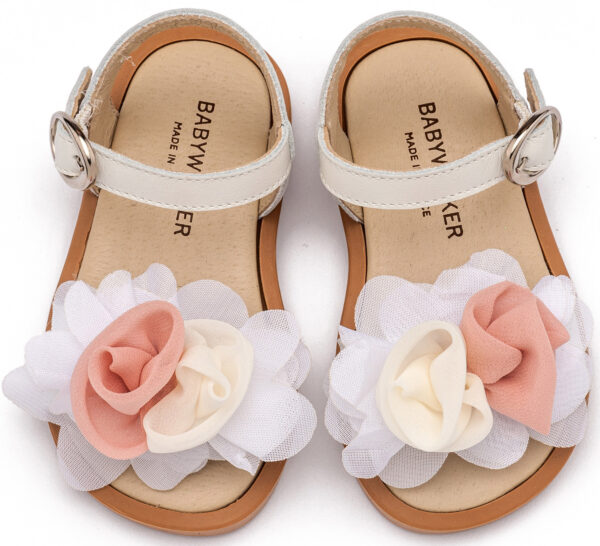 BABYWALKER Πέδιλο με Χειροποίητο Διακοσμητικό Με Chiffon Λουλουδάκια Εκρού BW4860 - Image 2
