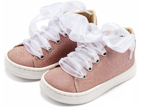 BABYWALKER Sneaker Από Ύφασμα Και Δέσιμο Κορδέλα Ροζ Αντικέ BW4864 - Image 3