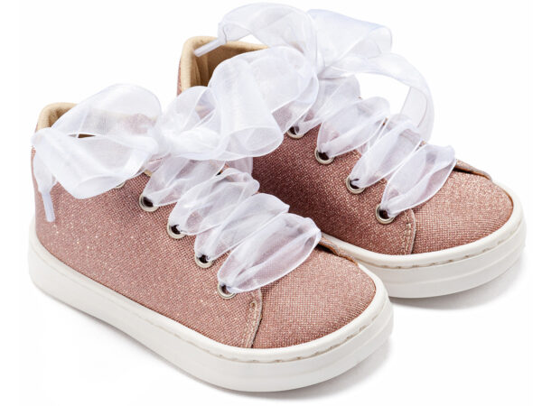 BABYWALKER Sneaker Από Ύφασμα Και Δέσιμο Κορδέλα Ροζ Αντικέ BW4864