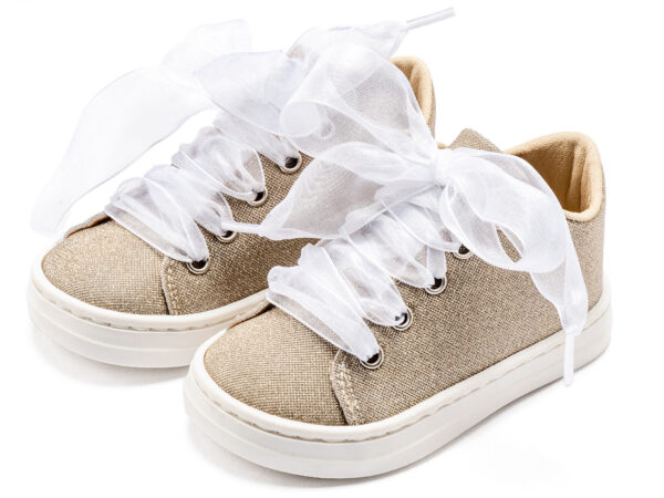 BABYWALKER Sneaker Από Ύφασμα Και Δέσιμο Κορδέλα Πλατίνα BW4864 - Image 3