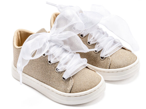 BABYWALKER Sneaker Από Ύφασμα Και Δέσιμο Κορδέλα Πλατίνα BW4864