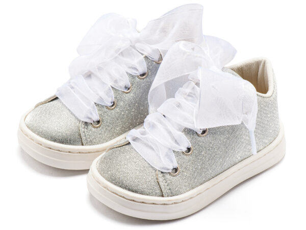 BABYWALKER Sneaker Από Ύφασμα Και Δέσιμο Κορδέλα Ασημί BW4864 - Image 3