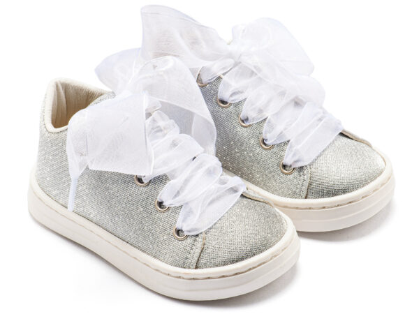 BABYWALKER Sneaker Από Ύφασμα Και Δέσιμο Κορδέλα Ασημί BW4864