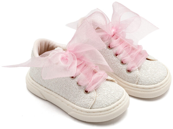 BABYWALKER Sneaker Από Ύφασμα Glitter Με Κορδέλα Λευκό Ροζ EXC5871
